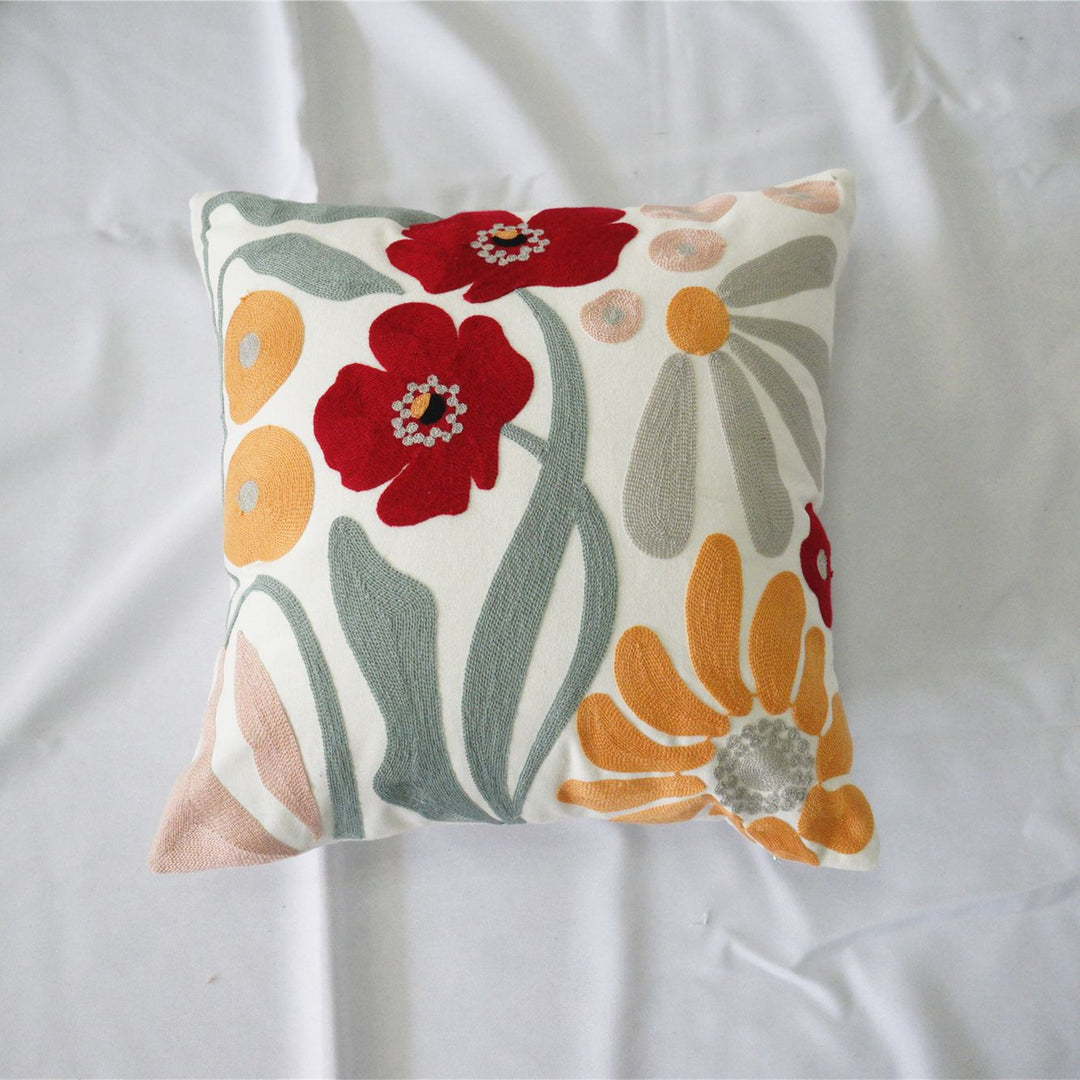 Floral Embroidered Accent Pillow