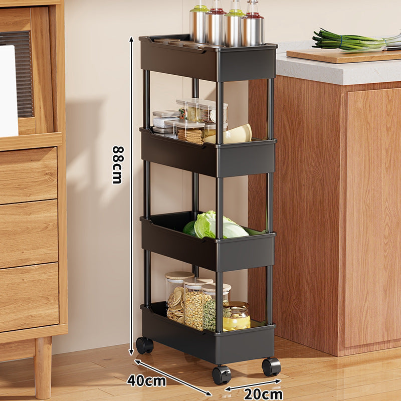 Narrow Four-Tier Rolling Kitchen Storage Cart Organizer with Deep Removable Trays
