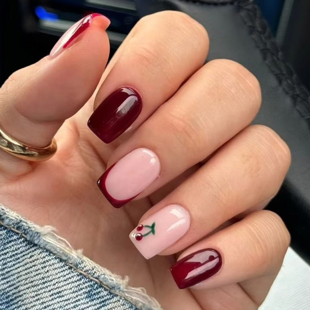 Creative Cherry-Embellished Acrylic Press-On Nails Stornfield