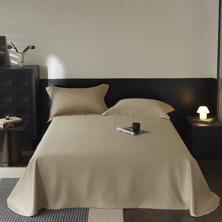 Smooth Cotton-Sateen Flat Sheet and Oxford Pillowcase Set Hotel-Style Silky Finish