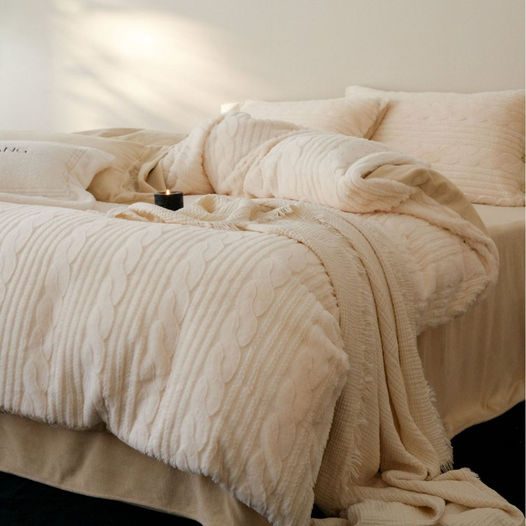 Cable-Knit Textured Duvet Cover and Pillow Shams Set