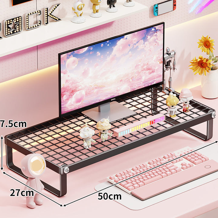 Ventilated Metal Grid Monitor and Desktop Riser with Under-Shelf Keyboard Storage