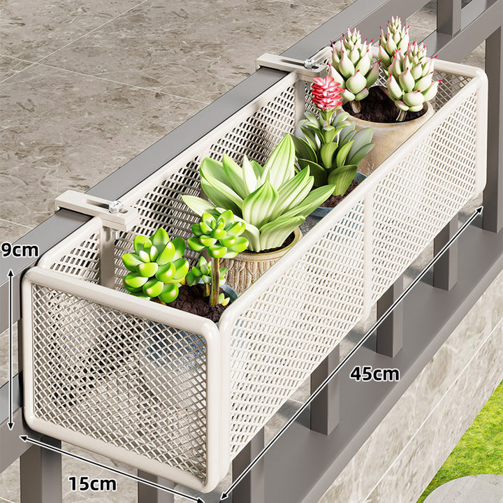 Mesh Balcony Hanging Planter Box with Clamp-On Mount and Drainage