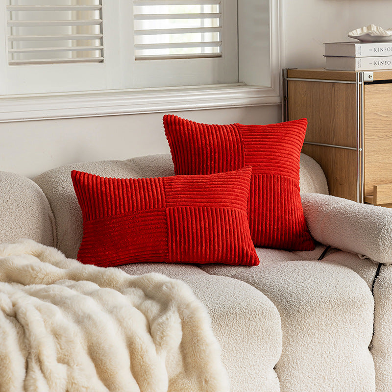 Ribbed Corduroy Velvet Lumbar and Square Cushion Set