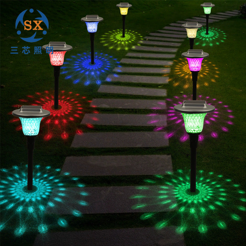 Solar LED Projecting Pathway Stake Lights With Color-Changing Crystal Lens And Dusk-To-Dawn Sensor Stornfield