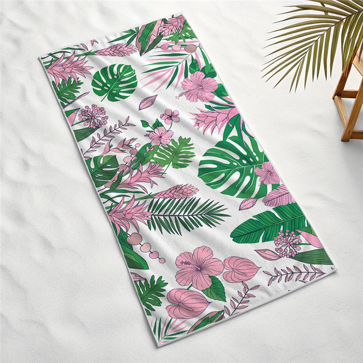 Large Microfiber Quick-Dry Tropical Print Beach Towel