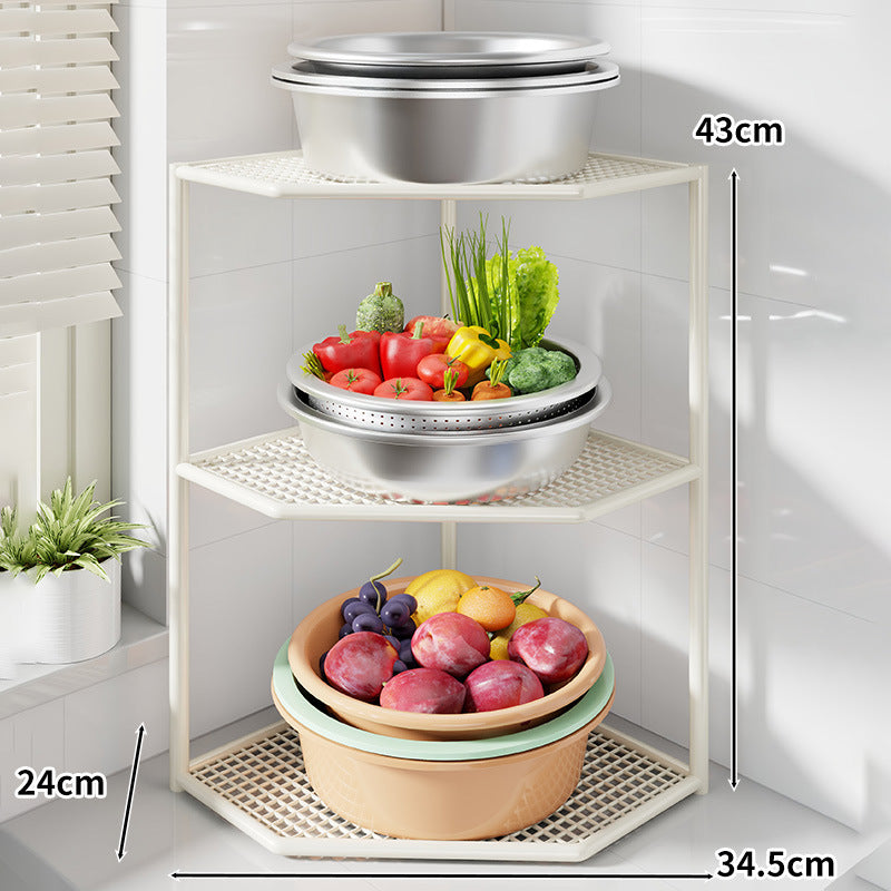 Three-Tier Corner Kitchen Countertop Organizer Shelf with Ventilated Metal Trays