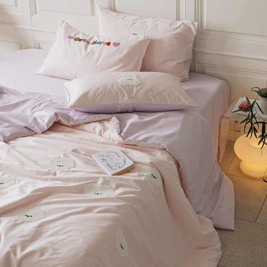 Embroidered Tufted Cotton Duvet Cover Set with Decorative Pillowcases