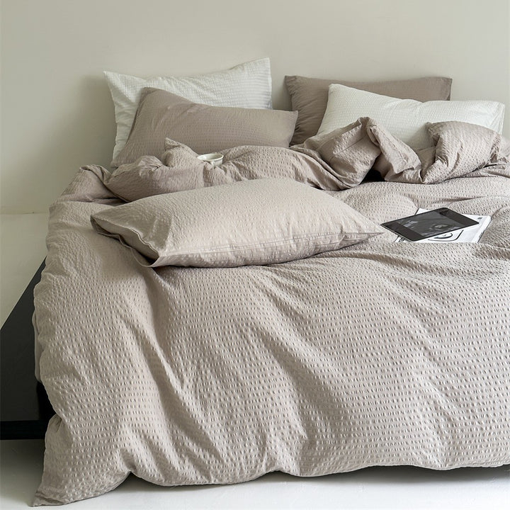 Noble bed linen set made of cotton percale with fine pinstripe structure and hotel closure