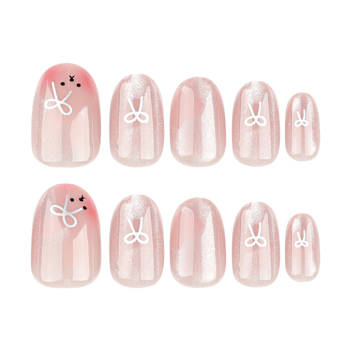 Artificial nail extensions with cute bunny design and hearts Stornfield