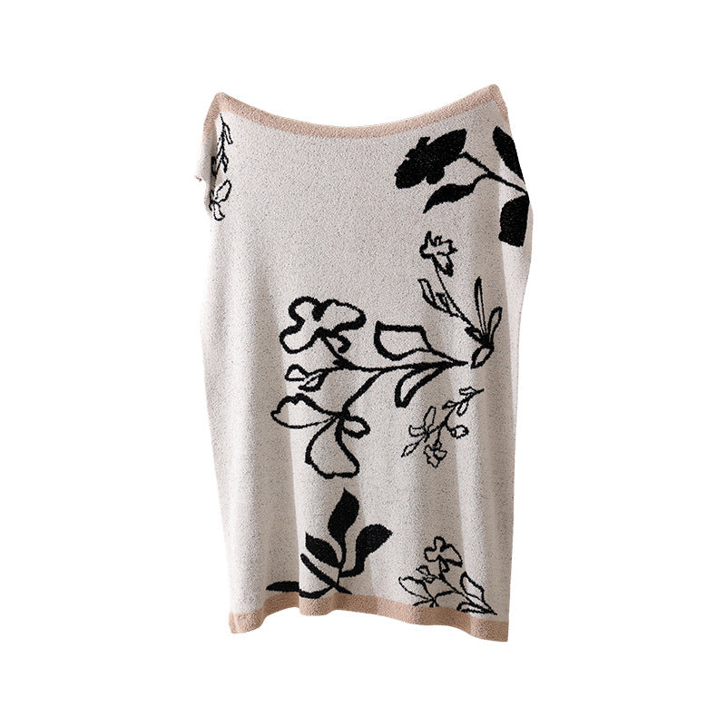Large patterned bouclé throw blanket with geometric block pattern