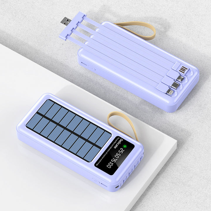 Portable solar power bank with integrated multifunction charging cable and digital display Stornfield