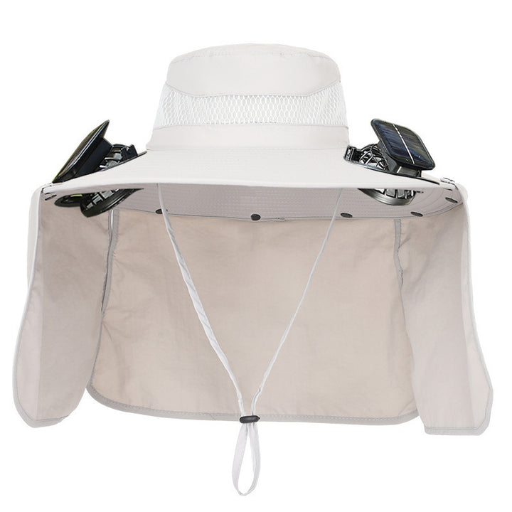 Sun hat with neck protection and integrated solar-powered dual fans Stornfield