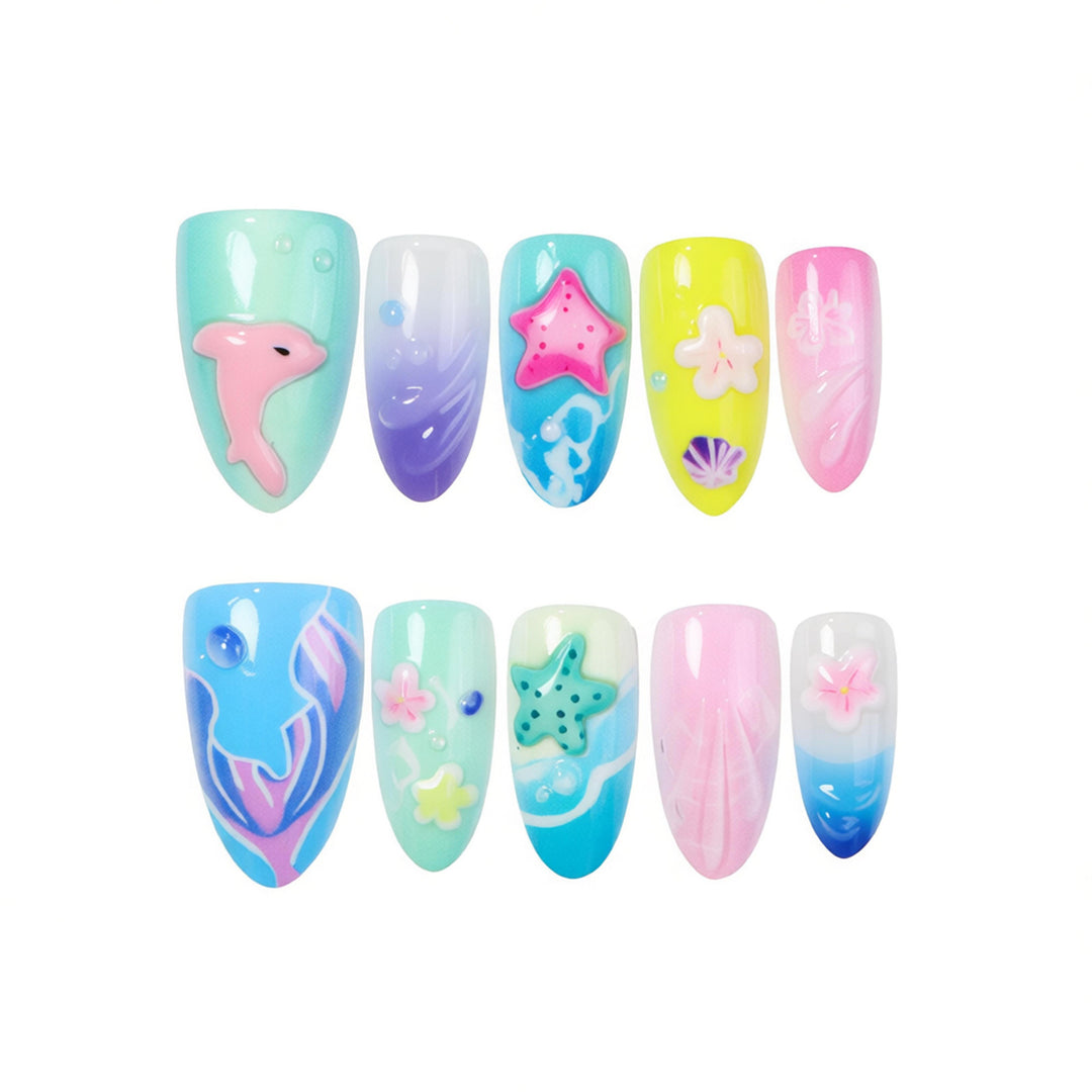 Ocean-Inspired Themed Press-On Nail Art Set Stornfield