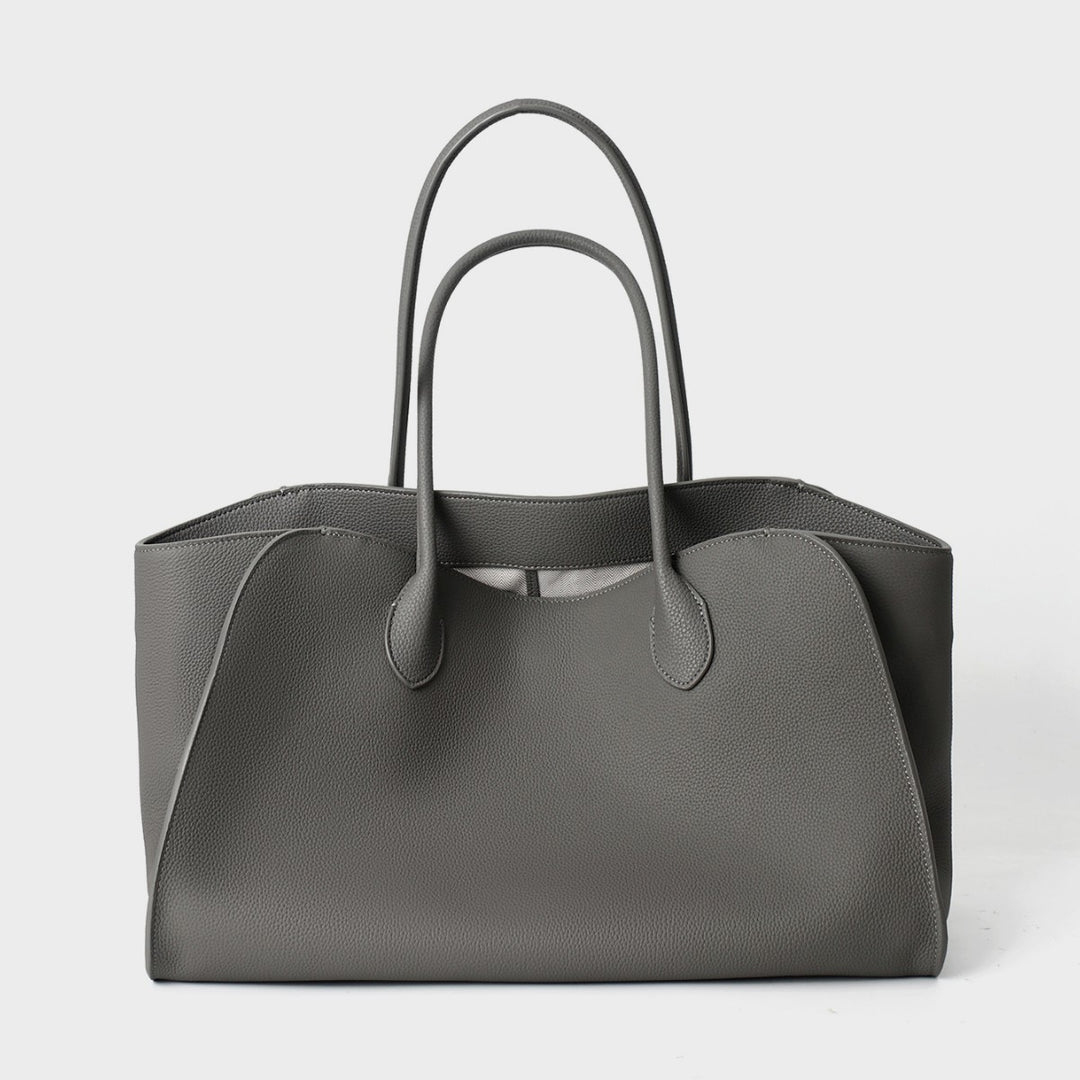 Structured Large Leather Tote Handbag with Double Top Handles