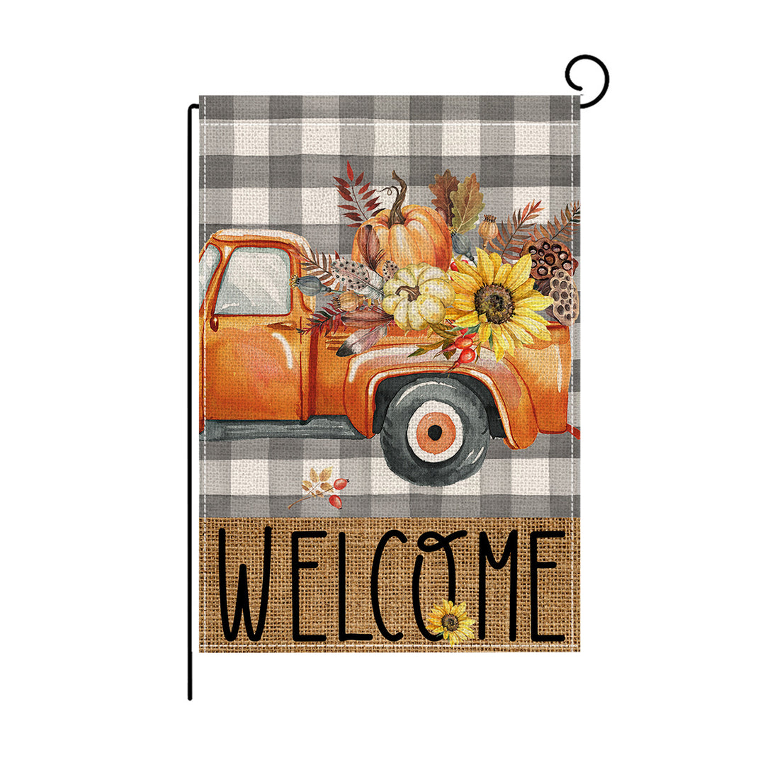 Decorative Burlap Garden Flag Welcome Pumpkin Polka Dot Yard Banner