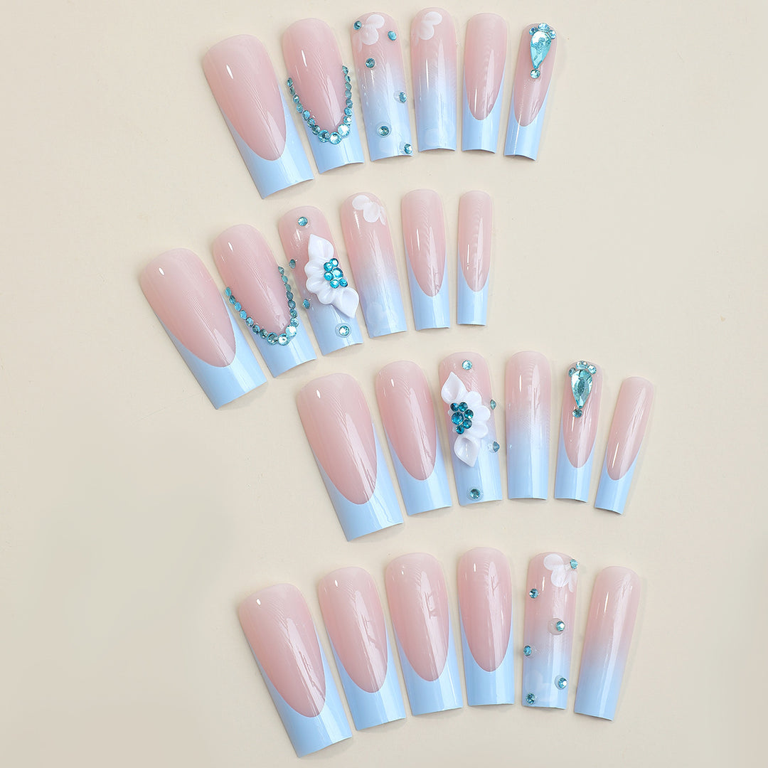 Decorative Press-On Nails with Unique Floral and Gem Accents Stornfield