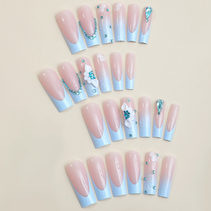 Decorative Press-On Nails with Unique Floral and Gem Accents Stornfield