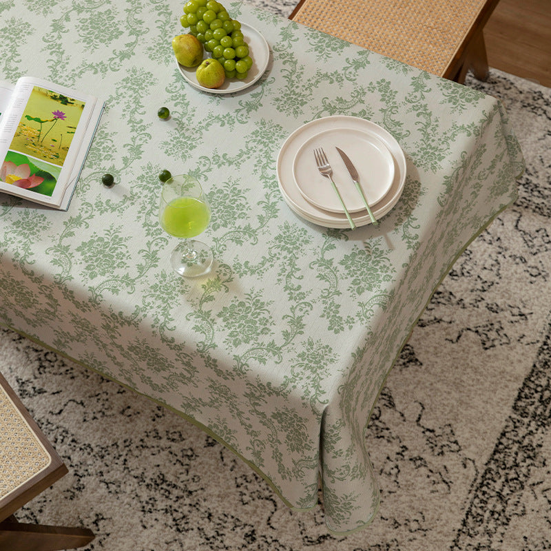 Rectangular jacquard-woven tablecloth with floral damask look and reinforced hem edge Stornfield