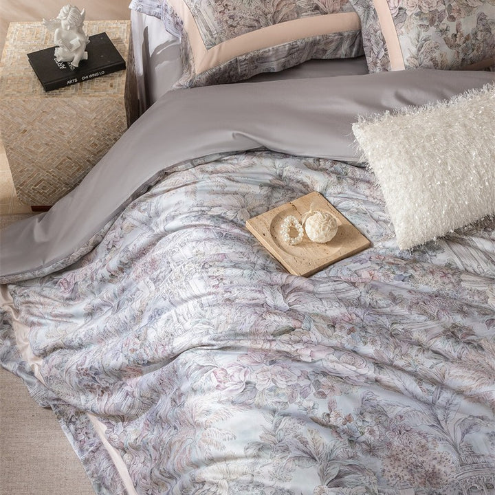 Reversible Botanical-Print Cotton Sateen Duvet Cover Set with Silky Sateen Reverse & Hidden Closure