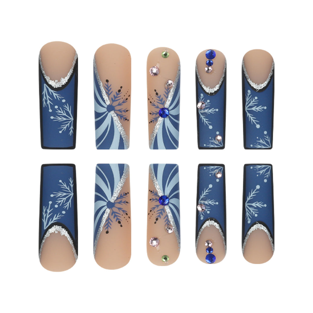 Elegant Stiletto Press-On Nails with Snowflake and Gem Accents Stornfield