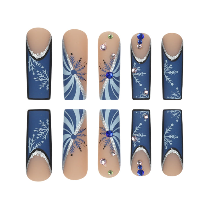 Elegant Stiletto Press-On Nails with Snowflake and Gem Accents Stornfield