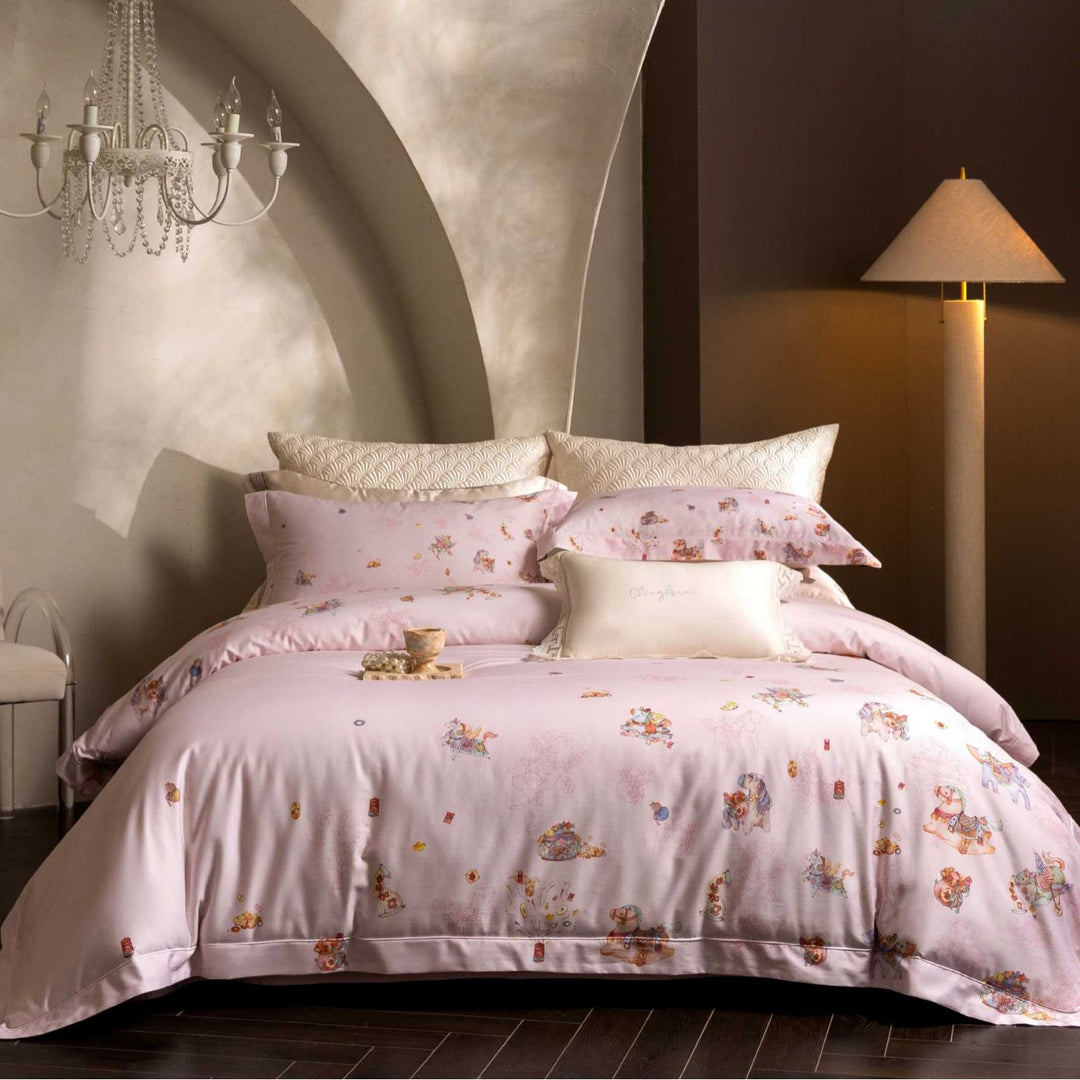 Whimsical Illustrated Cotton Sateen Duvet Cover & Pillowcase Set