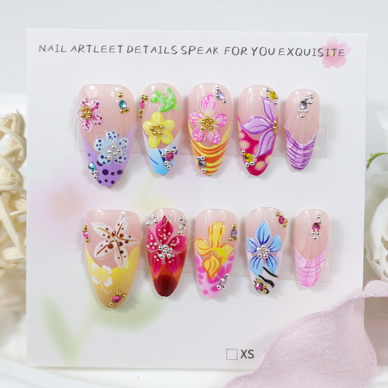 Acrylic nail set with floral 3D decorations Stornfield