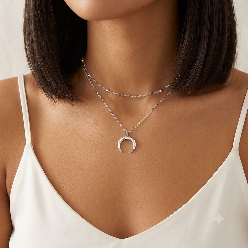 Layered Crescent Moon Pendant Necklace Stornfield