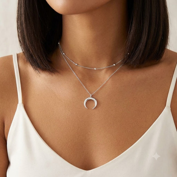 Layered Crescent Moon Pendant Necklace Stornfield
