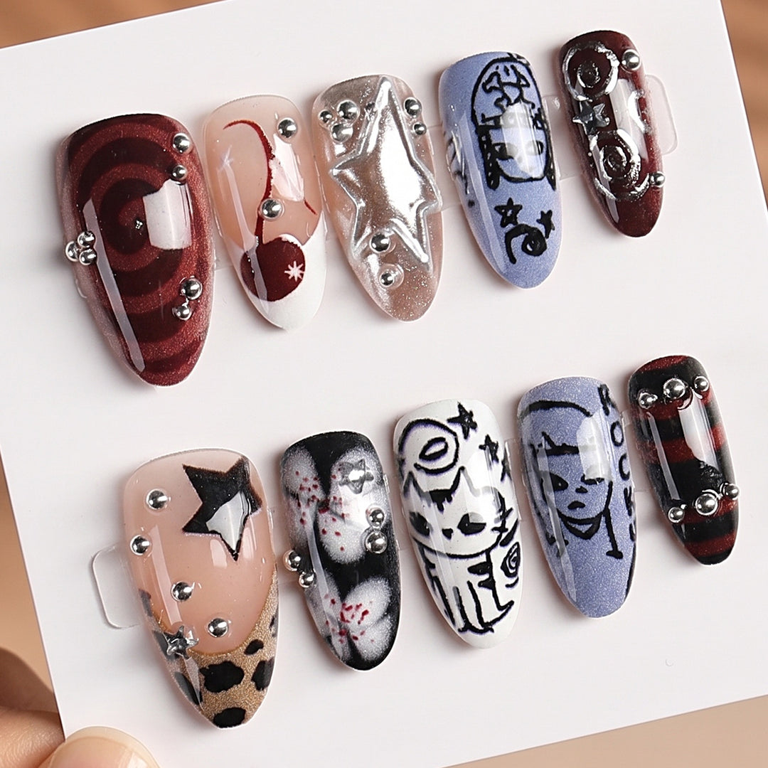 Creative Nail Art Set with Unique Designs and Glitter Elements Stornfield
