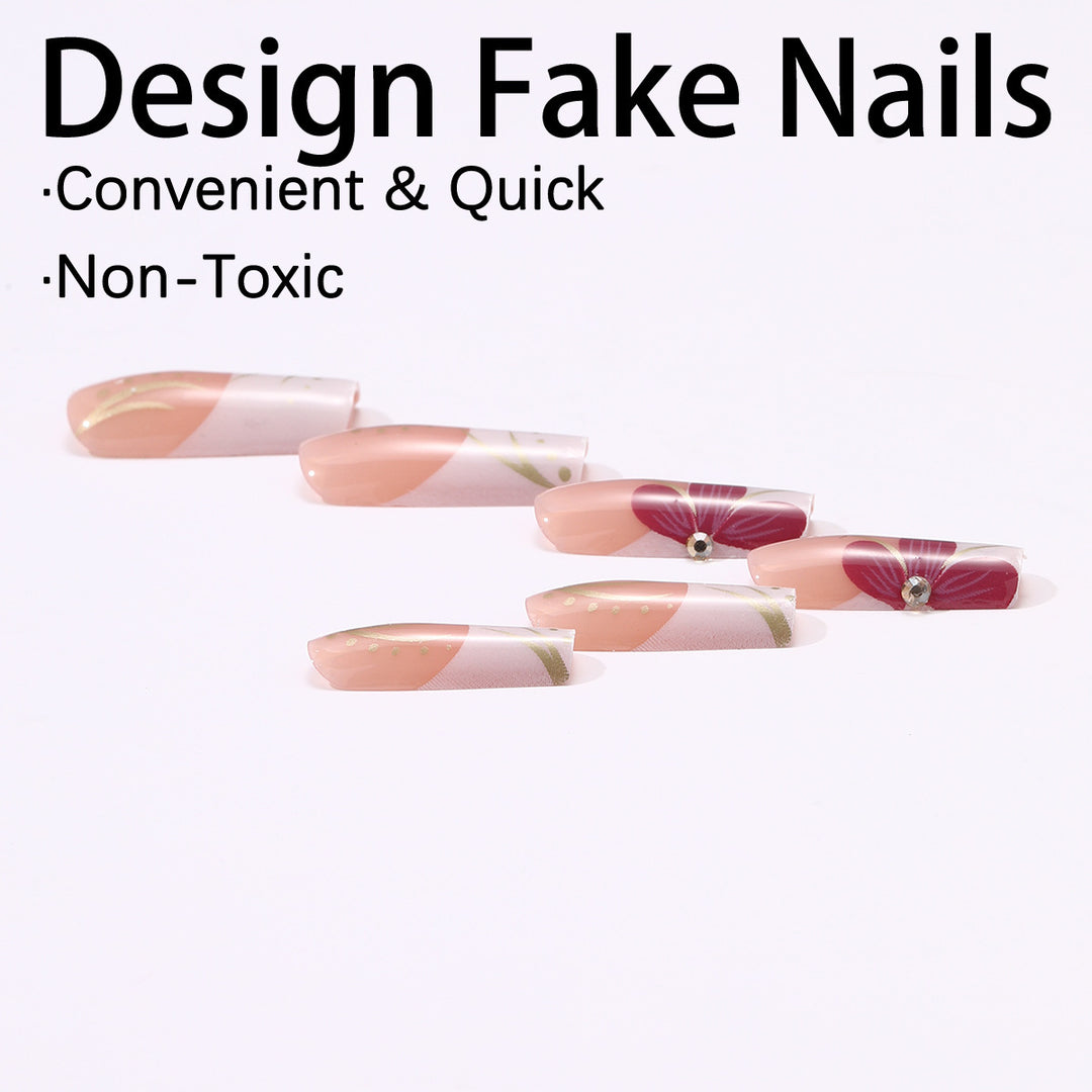 Artificial nail set with floral detail and glitter accents Stornfield