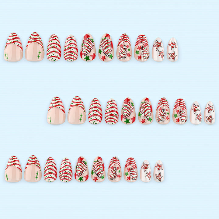 Artificial nails in festive Christmas design with colorful accents Stornfield