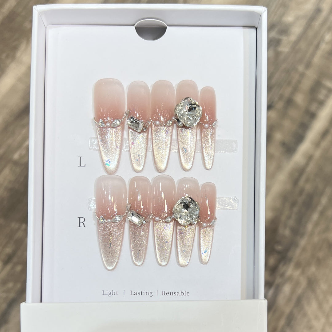 Decorative Stiletto Press-On Nail Art Set with Rhinestone Details Stornfield