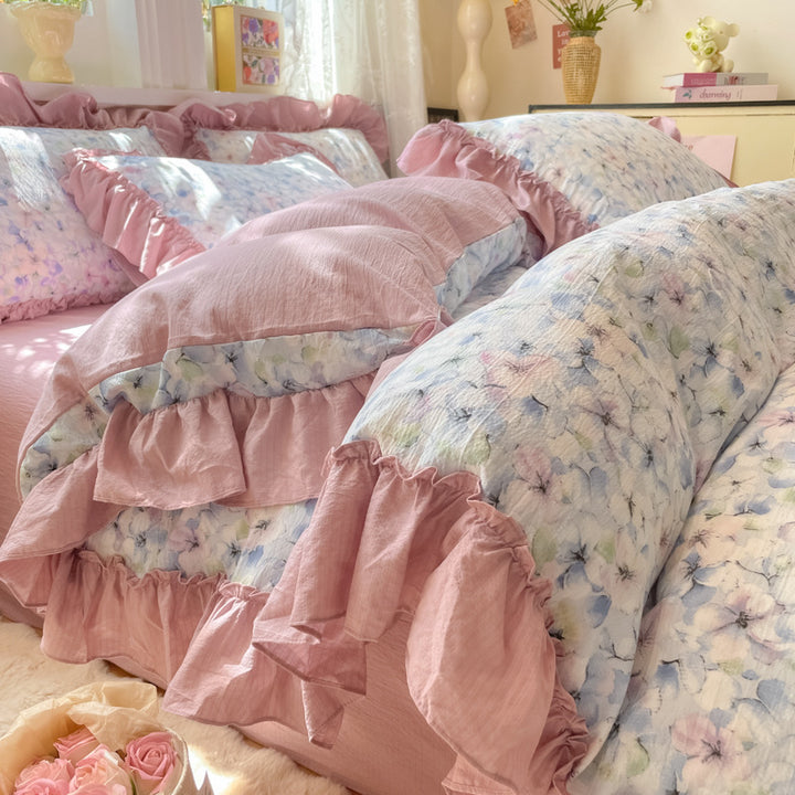 Decorative Ruffled Floral Cushion Set