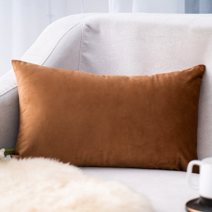 Plush Velvet Lumbar Pillow Cover with Hidden Zipper and Removable Insert Support