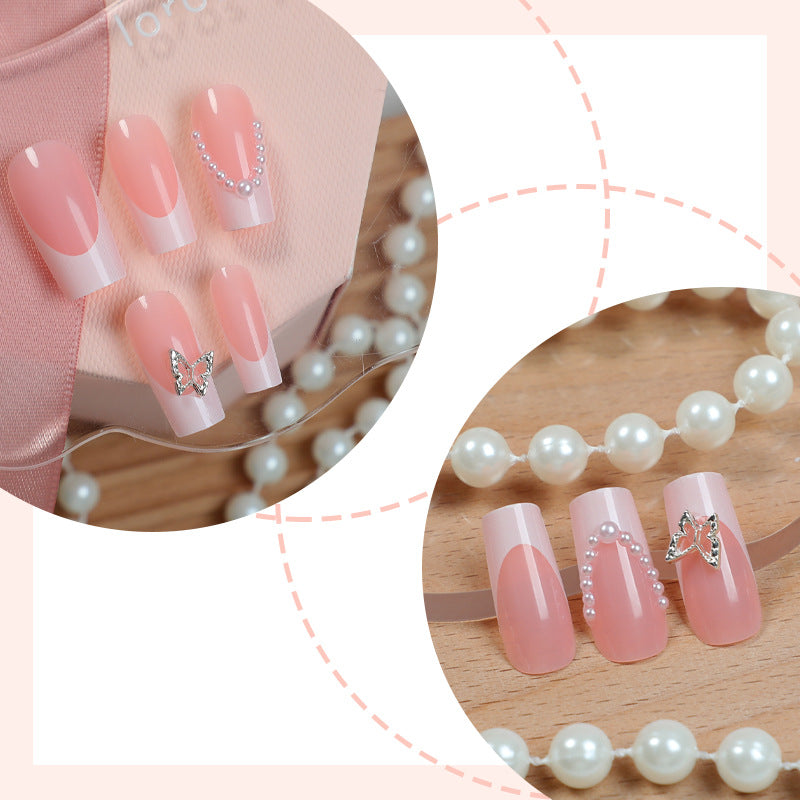Artistic Press-On Nail Art Set with Butterfly and Gem Accents Stornfield