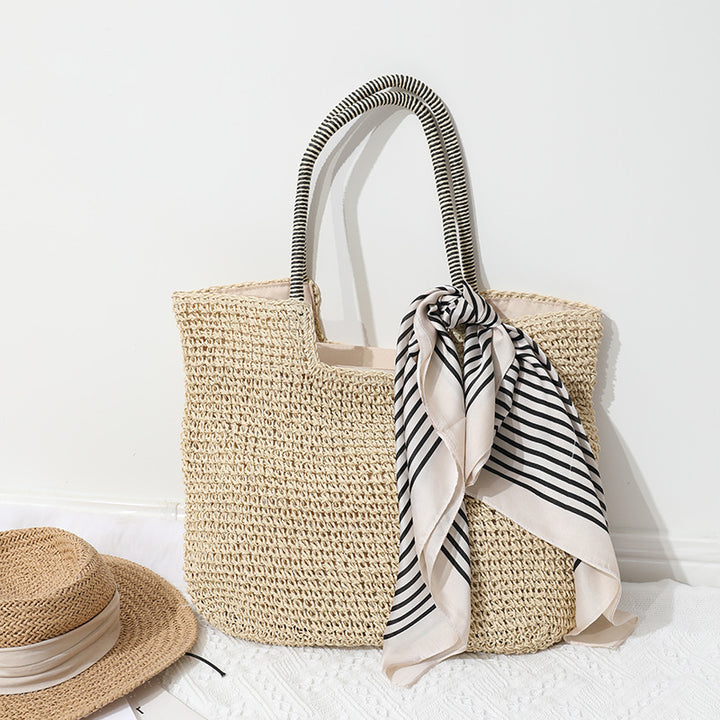 Handmade Massive Shopping Bag Made of Natural Material with Fashionable Scarf Stornfield