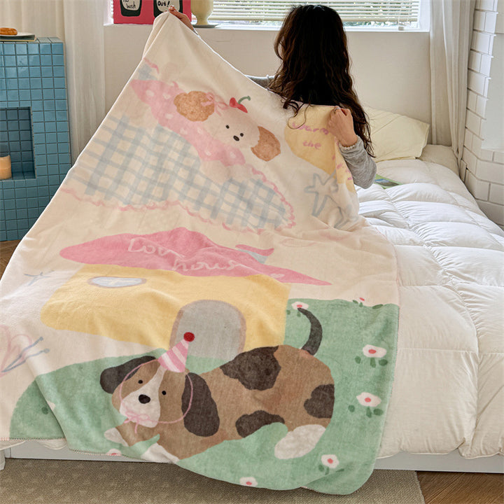 Reversible Plush Sherpa Throw Blanket with Cartoon Cat Design