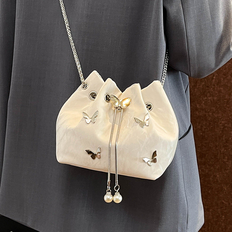 Butterfly Embellished Drawstring Handbag