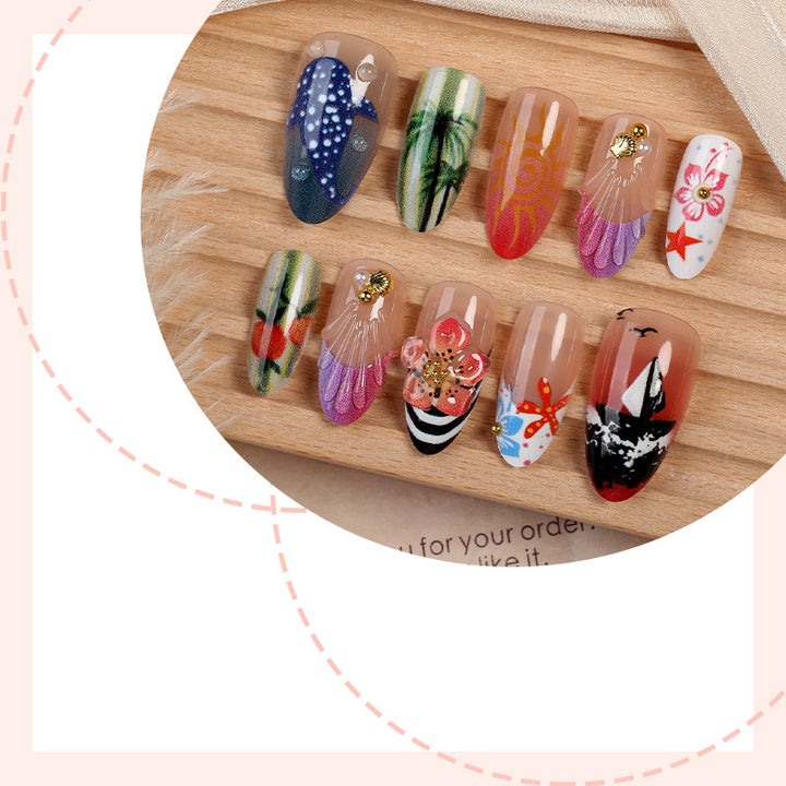 Creative acrylic nail set with maritime motifs Stornfield