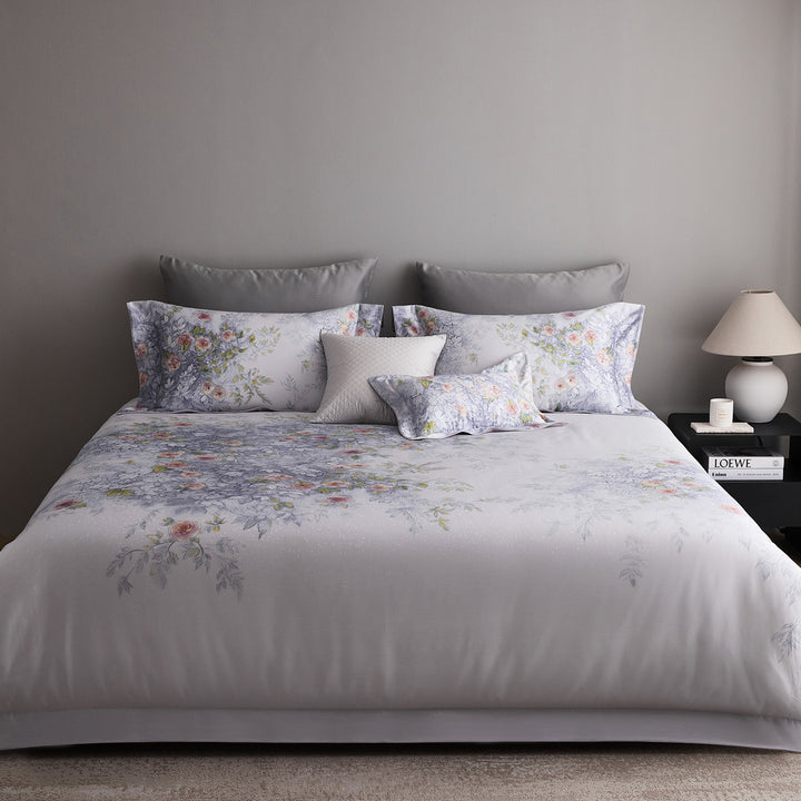 Botanical Watercolor Cotton Sateen Duvet Cover Set with Euro Shams
