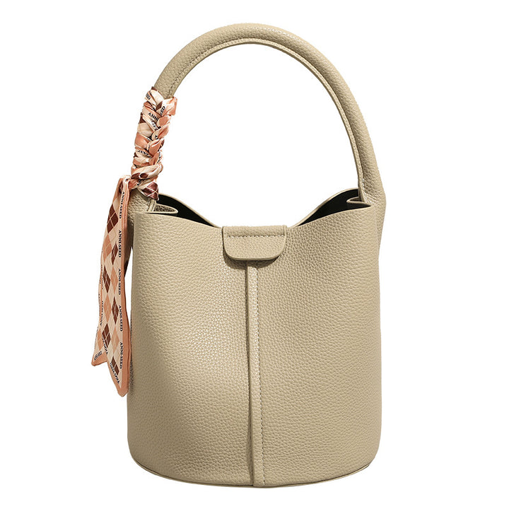 Textured Leather Bucket Bag with Scarf Detail