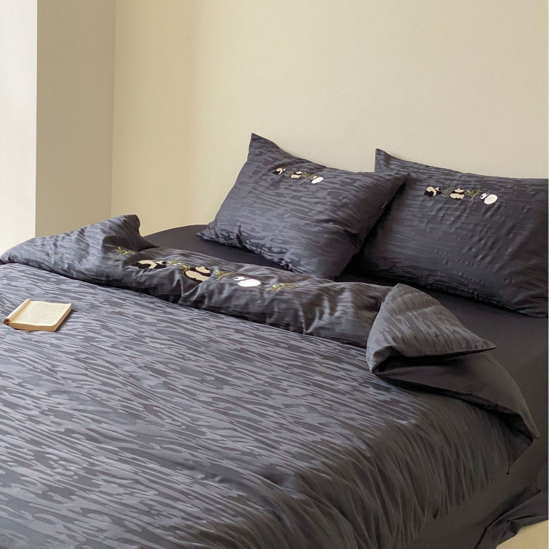Luxury Satin Jacquard Duvet Cover Set with Pillow Shams and Bed Skirt