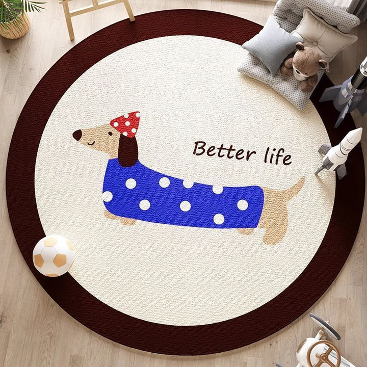 Artistic Dog Themed Round Area Rug