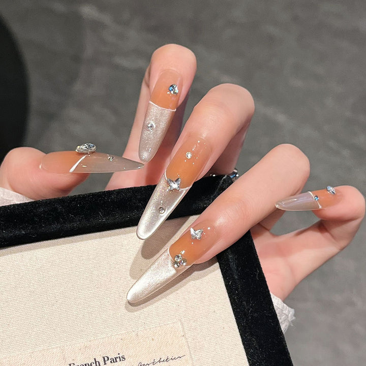 Elegant Press-On Nail Extensions with Gem Accents Stornfield