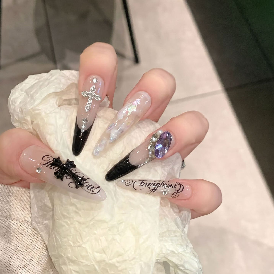 Artistic Stiletto Press-On Nail Art Set with Elegant Decorative Elements Stornfield