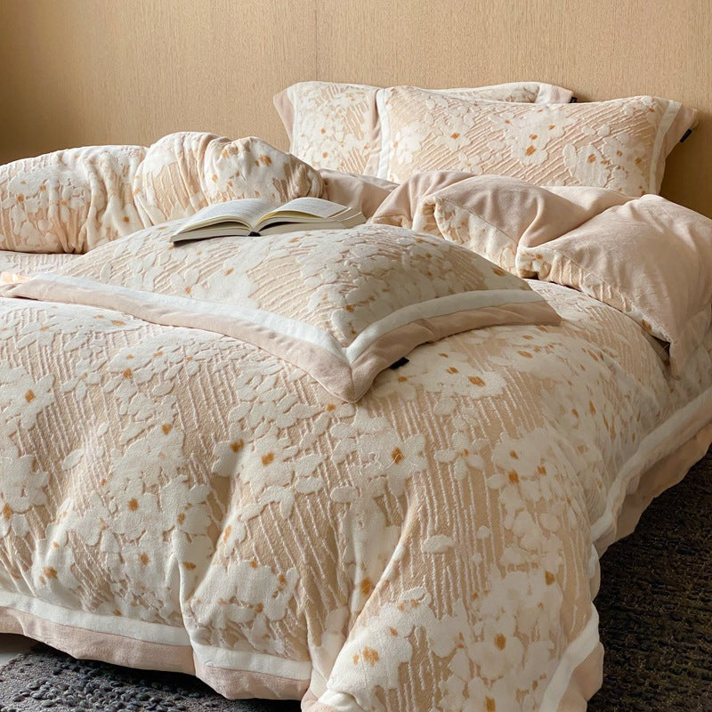 High-quality jacquard bedding set with floral relief texture and soft percale feeling
