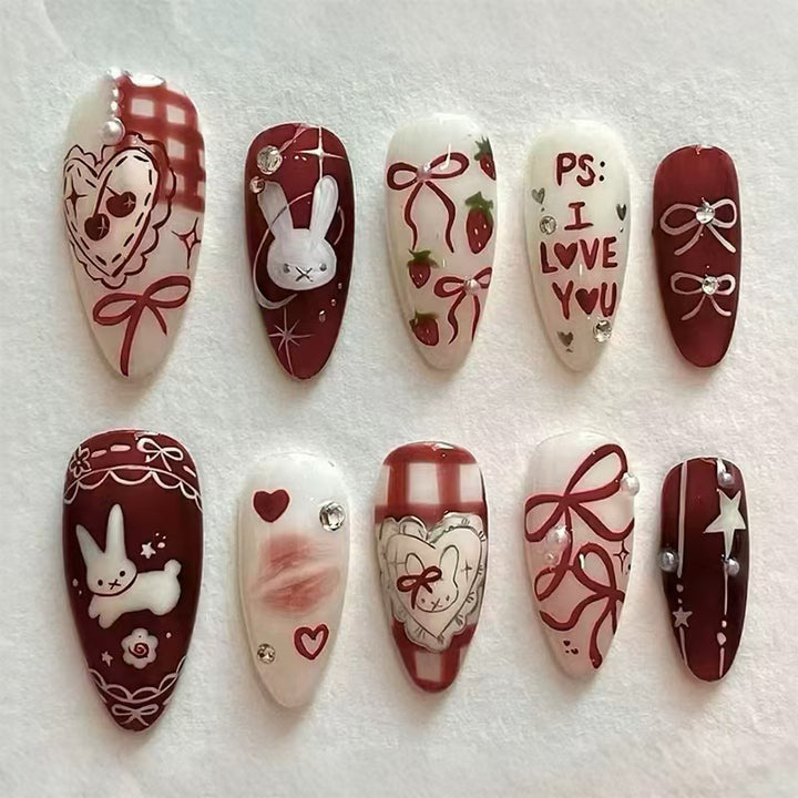 Artistic Floral and Star-Embellished Press-On Nail Set Stornfield
