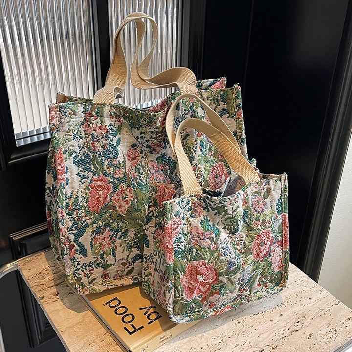 Floral Embroidered Tapestry Tote Bag